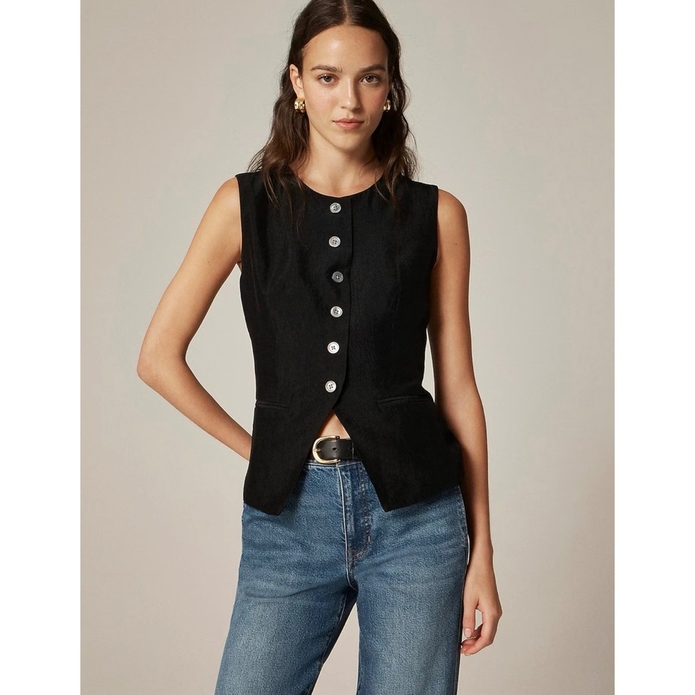 J.Crew Womens Black Crinkled Texture Button Front Vest CN516 Size 6 FA25